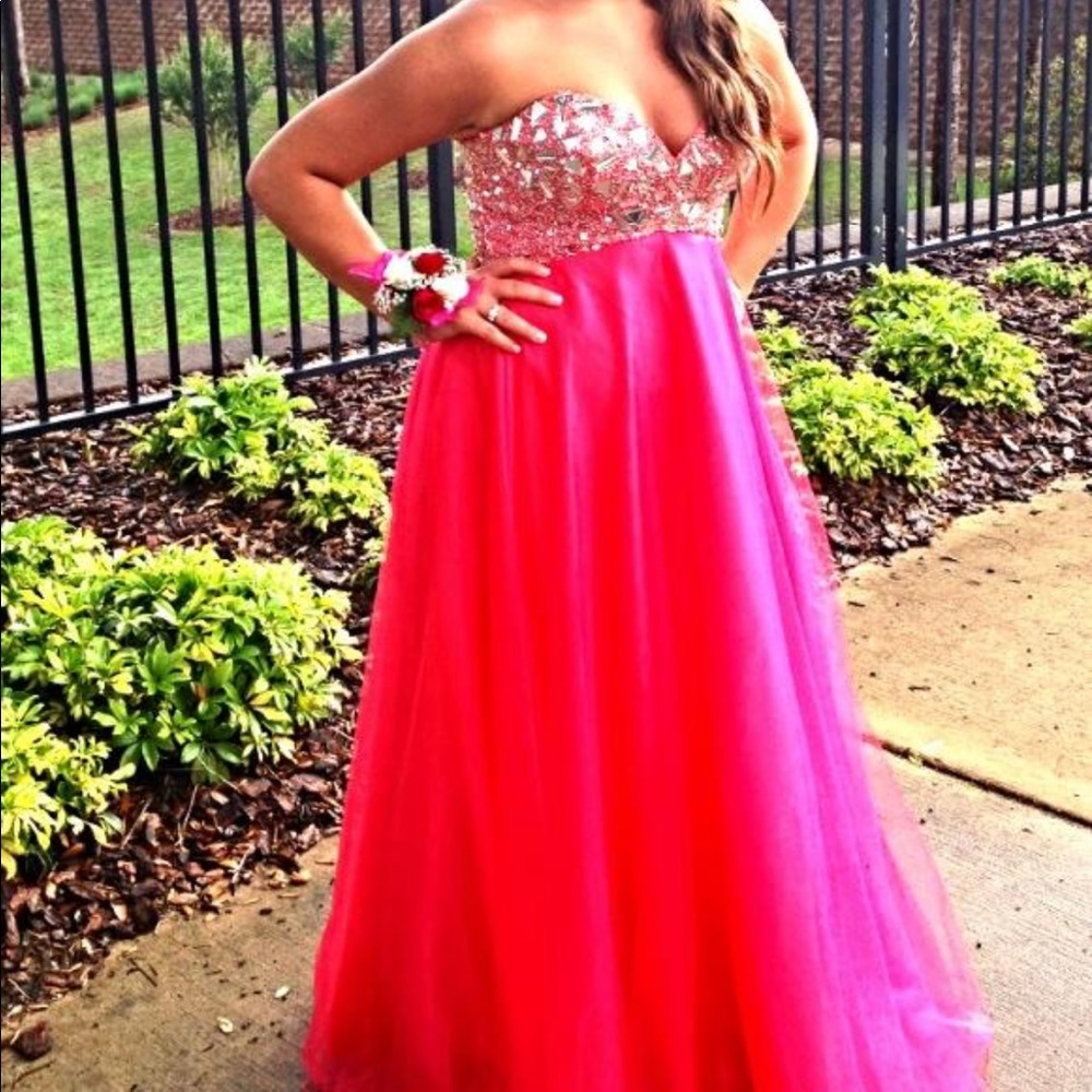 Hot pink sequence formal dress.